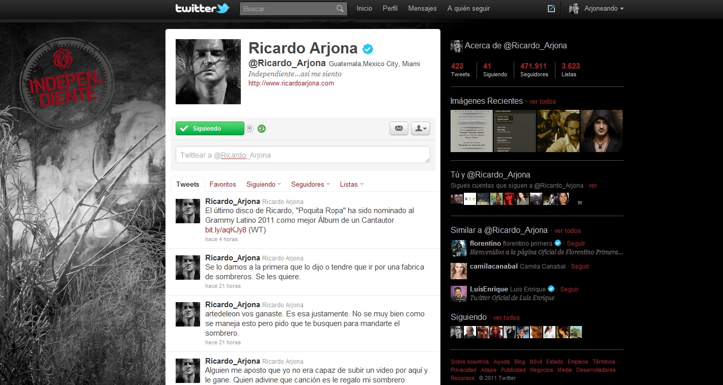 Ricardo Arjona en Twitter